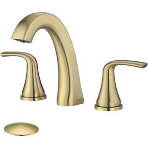 Brushed Gold Widespread Bathroom Faucet,2 Handle 8 Inch Stainless Steel Bathroom Sink Faucet for 3 Hole Lavatory Faucet with Pop Up Drain and Supply Hose