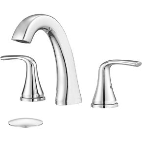 Brushed Gold Widespread Bathroom Faucet,2 Handle 8 Inch Stainless Steel Bathroom Sink Faucet for 3 Hole Lavatory Faucet with Pop Up Drain and Supply Hose