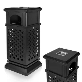 IRONWALLS Indoor/Outdoor Trash Can with Lid, Heavy Duty Steel Garbage Can with Removable Bin, Locking Lid, 16"x16"x35.4" Dual Sided-Open Commercial Trash Can Large for Patio, Backyard, Office, Black