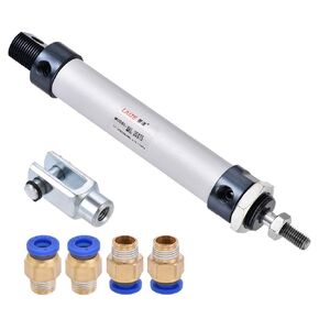 PATIKIL 20mm Bore 25mm Stroke Pneumatic Air Cylinder, Single Rod Double Action with Y Connector and 4Pcs Quick Fittings