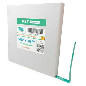 IDL Packaging 5/8" x .035" x 200' Mini Polyester (PET) Strapping Coil, 1400 lbs Breaking Strength, Green - UV, Water and Rust Resistance - Flexible and Strong Packaging Banding - Reduced Handling Cost