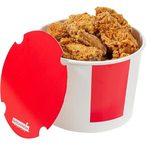 Restaurantware-Bio Tek 64 Ounce Chicken Buckets With Lids, 25 Greaseproof Paper Chicken Buckets - Vented Lids, Freezable, Red And White Paper Disposable Chicken Buckets, For Restaurants And Cafes