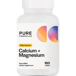 PureFormulas Calcium + Magnesium - Gluten Free Supplement Supports Bone Health & Overall Wellness with Magnesium Calcium Vitamin C Vitamin D & Boron, Allergen Friendly Non-GMO 180 Tablets
