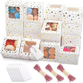 DOYIDE 32Pcs 6x6x3 in Christmas Cookie Boxes with Window, White Bakery Boxes for Cookie, Treat Boxes Pastry Boxes for Gift Giving, Chocolate Covered Strawberries, Dessert, Donut, Cupcakes Muffins