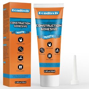 Construction Adhesive Heavy Duty, Cement Glue, Tile Adhesive, Versatile Concrete Glue for Tile, Cement, Floor, Stone, Wall, Wood & More, 3.38 Ounce Squeeze Tube, White, Pack of 1