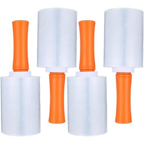 4 Pack Stretch Film, 5"x 1000ft Mini Industrial Strength up to 500% Stretch Shrink Wrap with Handles, Thick Durable Self-Adhering Plastic Wrap for Pallet Wrap, Moving, Packing, 60 Gauge
