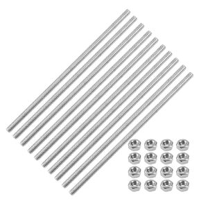 10Pcs M6x160mm 304 Stainless Steel Fully Threaded Rod Studs Long Threaded Screw Right Hand Threads with Nut