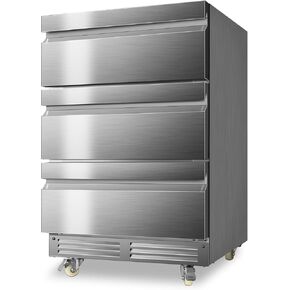 24 Inch Upgraded Three-Drawer Beverage Fridge, Weather Proof Outdoor Stainless Steel Beverage Refrigerator, Under Counter Built-in Beverage Cooler for Home & Commercial Use
