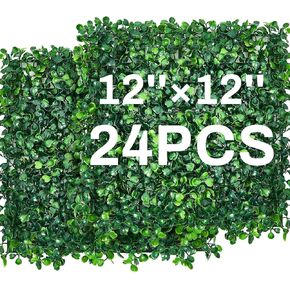 48 Pcs 10 x 10 Inch Faux Grass Wall Panels Artificial Boxwood Panels Outdoor Privacy Screen Greenery Backdrop UV Protected Topiary Hedge Plant for Outdoor Indoor Garden Fence Backyard Decor