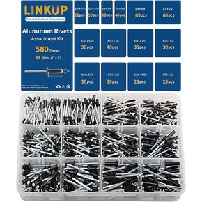 Linkup 330pcs pack 1/8" x 5/16" Black pop blind Rivets, 3.2mm x 8mm Black pop rivets,Aluminum Body Steel Mandrel Rivets (Black),Dome Head aluminum rivets
