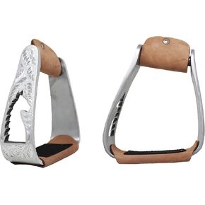 CHALLENGER Horse Saddle Stirrups Western Lightweight Aluminum Angled Engraved Standing Horse Cut-Out Stirrups 51216