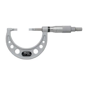 Mitutoyo 122-126-10 Blade Micrometer, Non-Rotating Spindle Type, 1-2" Range, ±0.00015" Accuracy, 0.0001" Graduation
