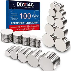 DIYMAG Refrigerator Magnets 100Pcs, 5 Different Size Small Magnets, Tiny Round Disc Fridge Magnets for Office, Hobbies, Crafts, Whiteboard Magnets, Dry Erase Board Magnets and Push Pins Magnets