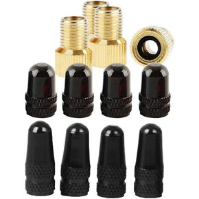 Bike Valve Adapter Bicycle Tire Valve Converter Copper Valve for Road Bike Pump Accessories Cycling Tire Tools 4 Pcs+4Pcs Fresta Valve Cap+4Pcs Schrader Valve Cap (Car Adapt)