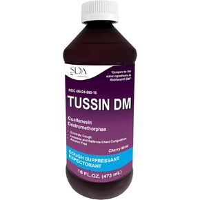 SDA LABORATORIES Tussin Guaifenesin Expectorant, Cough Medicine Oral Solution, 16 Fl Oz Liquid, Cherry Mint Flavor, Alcohol-Free, Relieves Mucus and Chest Congestion (Pack of 1)