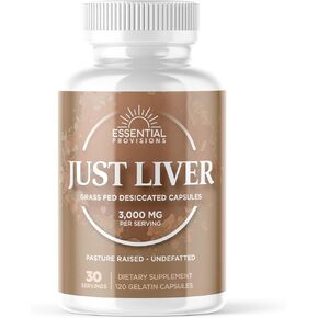 Just Liver, Grass-Fed and Pasture Raised Beef Liver Capsules, 3,000mg per Serving, 120 Count