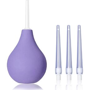 TopQuaFocus 8oz Enema Bulb Kit Anal and Vaginal Douche Bulb for Men Flushing System Enemas Silicone Bulb 4 Replaceable Tips (Light Blue, 224ml)