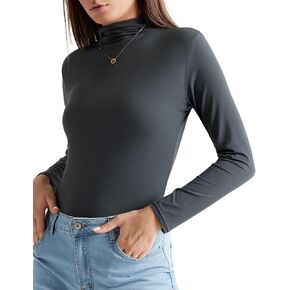 Women's Long Sleeve Turtleneck Tops Soft Lightweight Thermal Underwear Mock Neck Base Shirts for Women