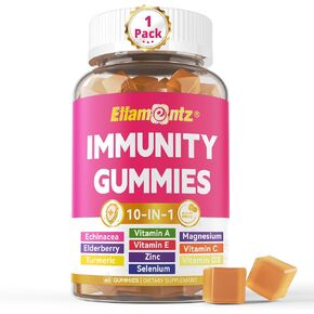 10 in 1 Immune Support Supplement, w/1200mg Echinacea, Elderberry Vitamin C & Zinc, Vitamin D3 5000 IU Magnesium Glycinate, Gummy Immune Defense for Respiratory & Cellular Health, Energy Boost, 2Pack