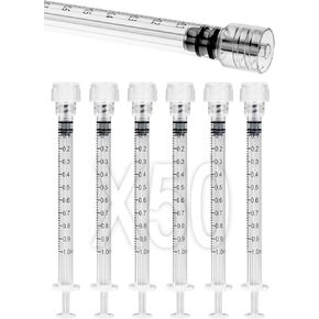 1mL Luer Lock Syringes without Needle - Sterile, Individually Wrapped, Accurate Liquid Measurement - 50 Pack, Leak-Proof Safety Lock Design for Professionals and Home Care