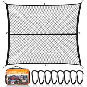 Heavy Duty Cargo Net for Pickup Truck,SUV - 4' x 6' Stretches to 12' x 18' - Sturdy Latex Bungee Net Mesh - with 12 Metal Carabiners - Truck Bed Accessories for Dodge RAM, Ford, Chevy, Toyota