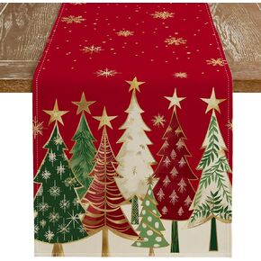 Christmas Tree Red Table Runner 13x72 Inches, Winter Holiday Indoor Outdoor Table Decoration for Home