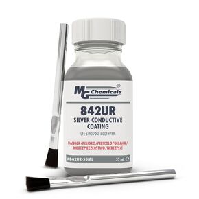 MG Chemicals 842UR-55ML, Package Level Shielding, Silver Conductive Polyurethane Coating, 55 mL Bottle, Includes 2 Horse Hair Brushes