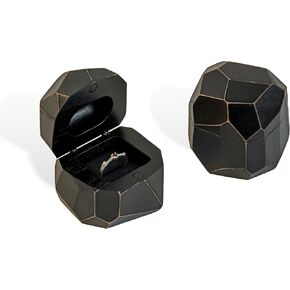 Meteorite - Emerald Green Resin & Black wood Engagement ring box | Handcrafted Small Jewelry Box for Proposal, Birthday, Anniversary