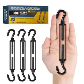 4Pcs M8 304 Stainless Steel Hook & Turnbuckle Hook, 600lbs Capacity Heavy Duty Black Turnbuckles for Wire Rope Tension, Sun Shade Tent Hardware, Shade Sail Installation.