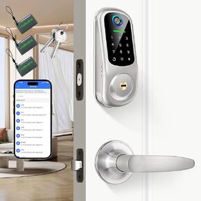 APP Control Front Door Lock Set, Heavy Duty Fingerprint Door Lock, Keyless Entry Door Lock, Bluetooth Smart Electronic Digital Keypad Door Lock