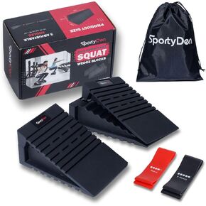 Squat Wedge Block Set (4 Pcs) - Adjustable Heel Elevated Slant Board for Calf Raises, Non-Slip Rubber Squat Ramp for Weightlifting and Stretching, Includes Storage Bag