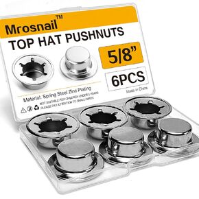 6-Pack Spring Steel Push On Pushnut Caps – Zinc Plated Washer Caps for 5/8" Axles – Hand Trucks, Rolling Bins, Lawn Wagons – Alternative to Cotter Pins