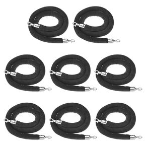 PATIKIL 8 Pack Black Velvet Stanchion Rope, 5 Ft Crowd Control Ropes Barrier Hanging Rope with Stainless Steel Silver Plated Hooks for Carpet Events Movie Theaters Opening Activities