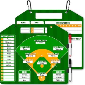 Erweicet Magnetic Baseball Lineup Board for Dugout, Green Baseball Clipboard for Coaches