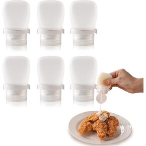 6 Pack Silicone Condiment Squeeze Bottles Small Salad Dressing Bottles to Go Travel Salad Dressing Containers for Lunch Box 30ml/1 oz Travel Sauce Bottle with Labels