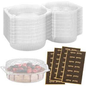 100 PCS Disposable Pie Containers Clear Plastic Take Out Containers Clamshell Takeout Tray With Hinged Locking Lids 6" Clear Flan Containers With Lids for Dessert Cakes Cookies Salads Pasta Sandwiches