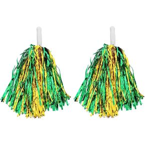 Pack of 2 Pom Poms Cheerleader Pom-Pom Sports Green and Gold Costume Handle Party for Youth Adult Team