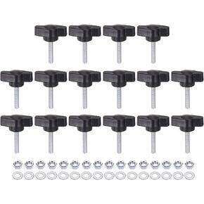 HARFINGTON 16pcs Tee Wing Knobs M6 x 25mm Metric Thread 27mm Z/T Head Plastic Handles Thumb Screws Hand Clamping Threaded Stud Knob Grip Thumbscrew with Nuts Washers, Black