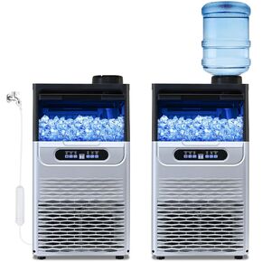 Commercial Ice Maker, 100Lbs/24H Ice Maker Machine, 2 Water Inlet Modes, Ice Maker with 20lbs Storage, Auto Self-Cleaning, Under Counter/Freestanding Ice Maker for Home/Office/Shop/Bar
