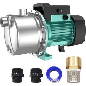 PUMPMAN 1.5HP Shallow Jet Well Pump Portable Garden Pump, 1100GPH 110V Well Depth Up to 26ft Stainless Steel, Water Transfer Draining Irrigation Pump Lawn Water Sprinkler Booster Pump
