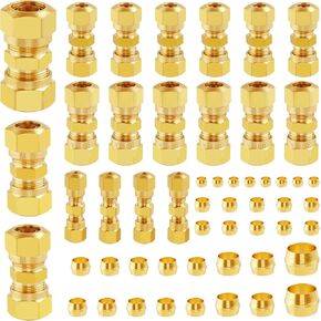 53 PCS DOT Brass Compression Air Brake Nylon Tubing Fittings,Straight Union Fitting Assortment Kit 1/4" 1/8" 3/8" 1/2" 5/8" for Truck or Industrial Air System