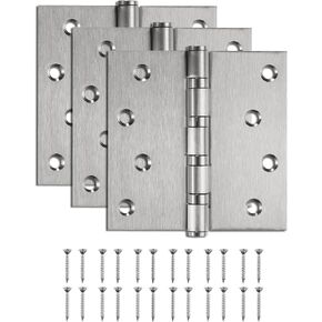 uxcell 3Packs Door Hinges, 4"x4"x0.1" Stainless Steel Interior Door Hing Square Corner Ball Bearing Hinges with Screws for Bedroom, Bathroom, Living Room, Silvery