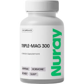 Nuray Triple-Mag Chelated Magnesium Supplement – High Absorption for Muscle, Nerve, Bone Health, Cardiovascular Support, and Energy Boost, 300 mg, 120 Capsules