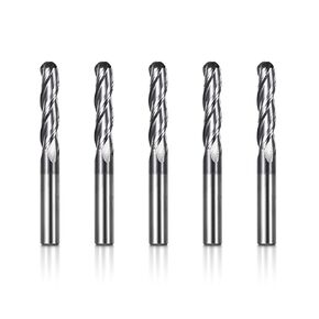 Genmitsu 5pcs Ball Nose End Mills CNC Router Bits, 1/4" Shank Tungsten Steel CNC Cutter with 3-Flute Carving Bit Set, 2-3/8" Overall Length, TiAlN Coated, for Aluminum, Metal, Plastic, MDF, 3BNC05