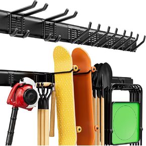 Wall Mount Tool Storage Rack 48 Inches, Sturdy Garage Storage Tool Organizer with Adjustable Metal Hooks, Yard Shed Organizer Rack,Max 485lbs Heavy Duty Garden Tool Garage Organization.