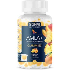 Amla and Ashwagandha Gummies, 60 Count, Supports Healthy Immune Health, Reduce Infections -Ashwagandha Gummies for Women and Men Vegetarian(Pineapple,Mango)