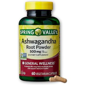 Spring Valley Ashwagandha- 500mg Root Powder Capsules (Pack of 1), Boxed Fusion Shop Store