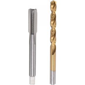 uxcell M8 x 0.5 Straight Flute Thread Tap and 7.5mm Twist Drill Bit Set, Metric Titanium Plated 6542 High Speed Steel Machine Screw Thread Tap Threading Drilling Tool