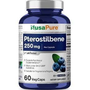 NusaPure Pterostilbene 250mg per Veggie Caps, 60 Count (Non-GMO, Vegan)