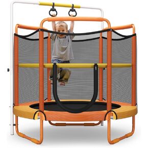Goplus 60 Inch Kids Trampoline with Safety Enclosure Net, 330 LBS 3-in-1 Mini Trampoline w/Swinging Rings, Adjustable Horizontal Bar, 5 FT Indoor Outdoor Toddler Recreational Trampoline